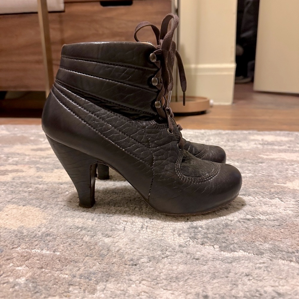 Chie Mihara Leather Platform Ankle Booties, sz 38.5